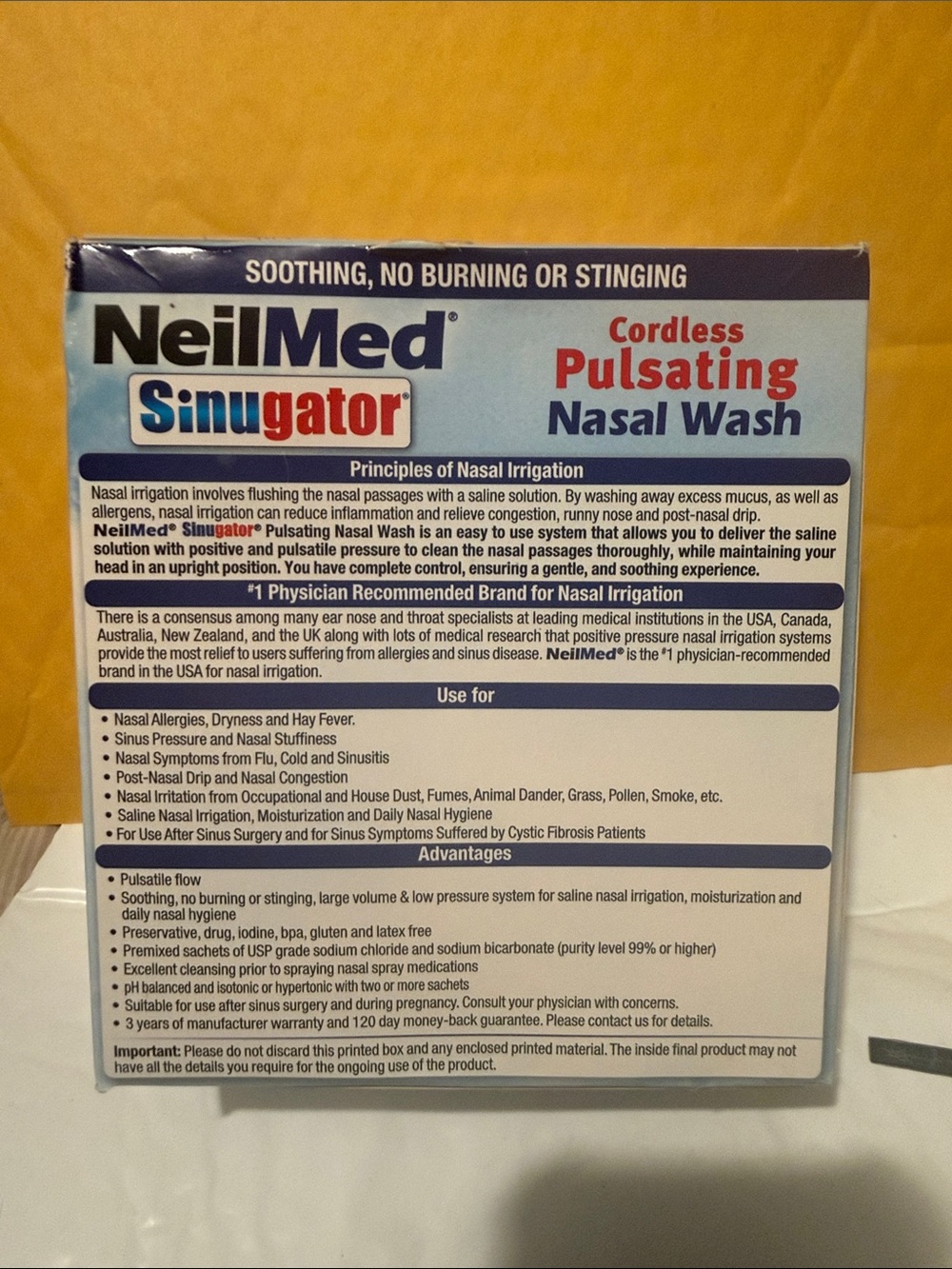 Sinugator Cordless Pulsating Nasal Wash - Blue/White
